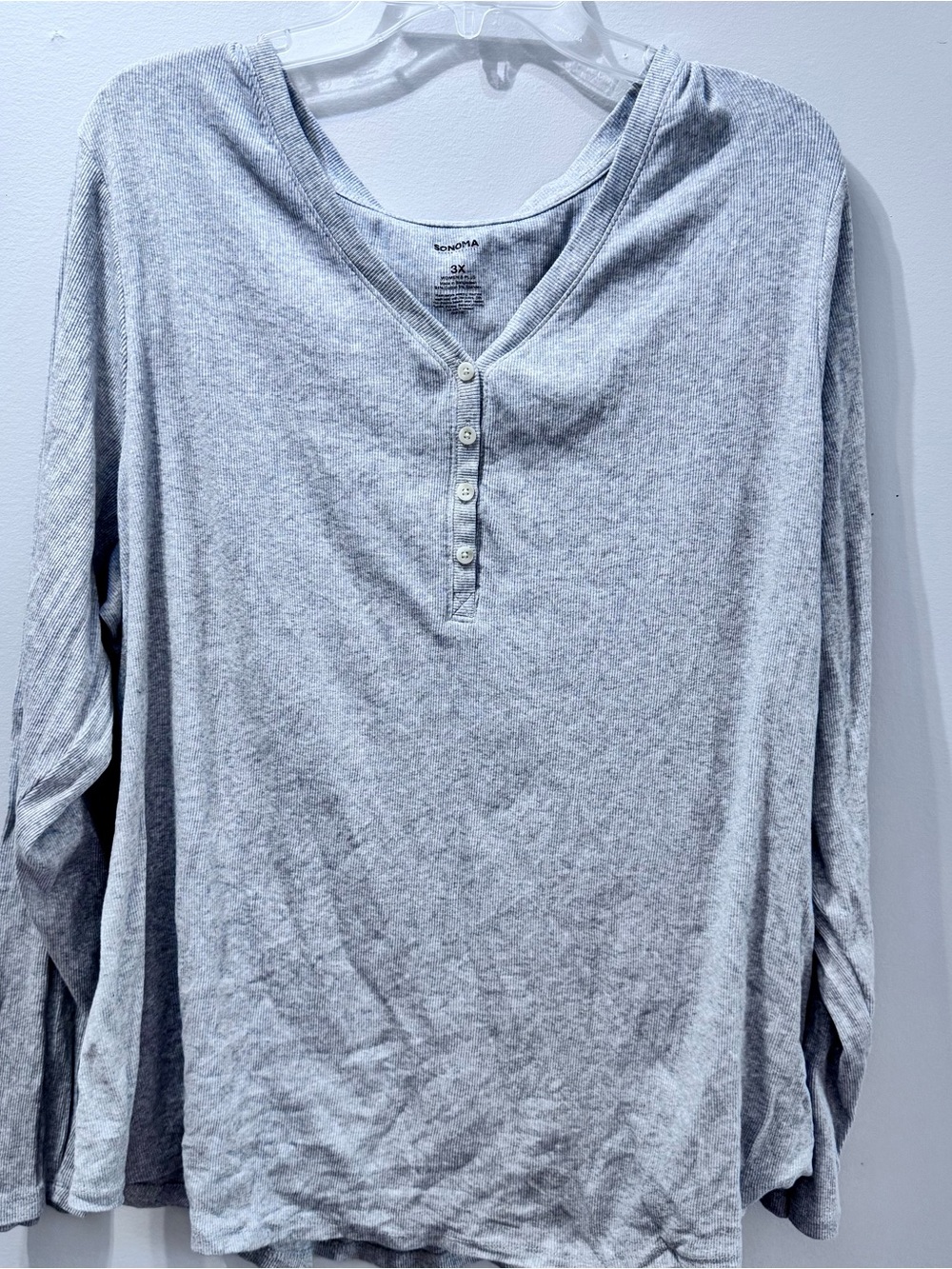 Sonoma Women's Lightweight Henley Long Sleeve Top - Light Heather Gray, Size 3X